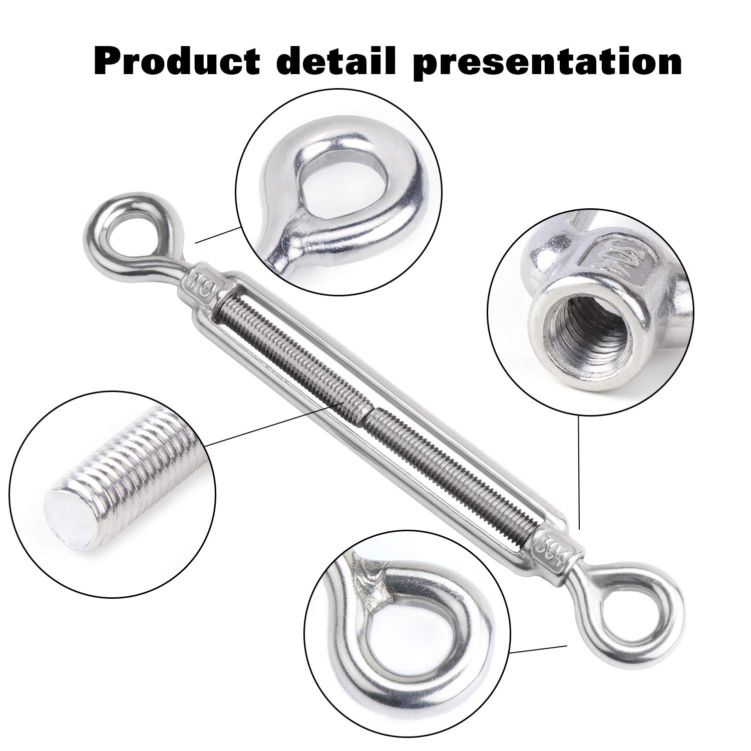 Aussel 2PCS 304 Stainless Steel M10 Wire Rope Turnbuckles, Heavy Duty ...