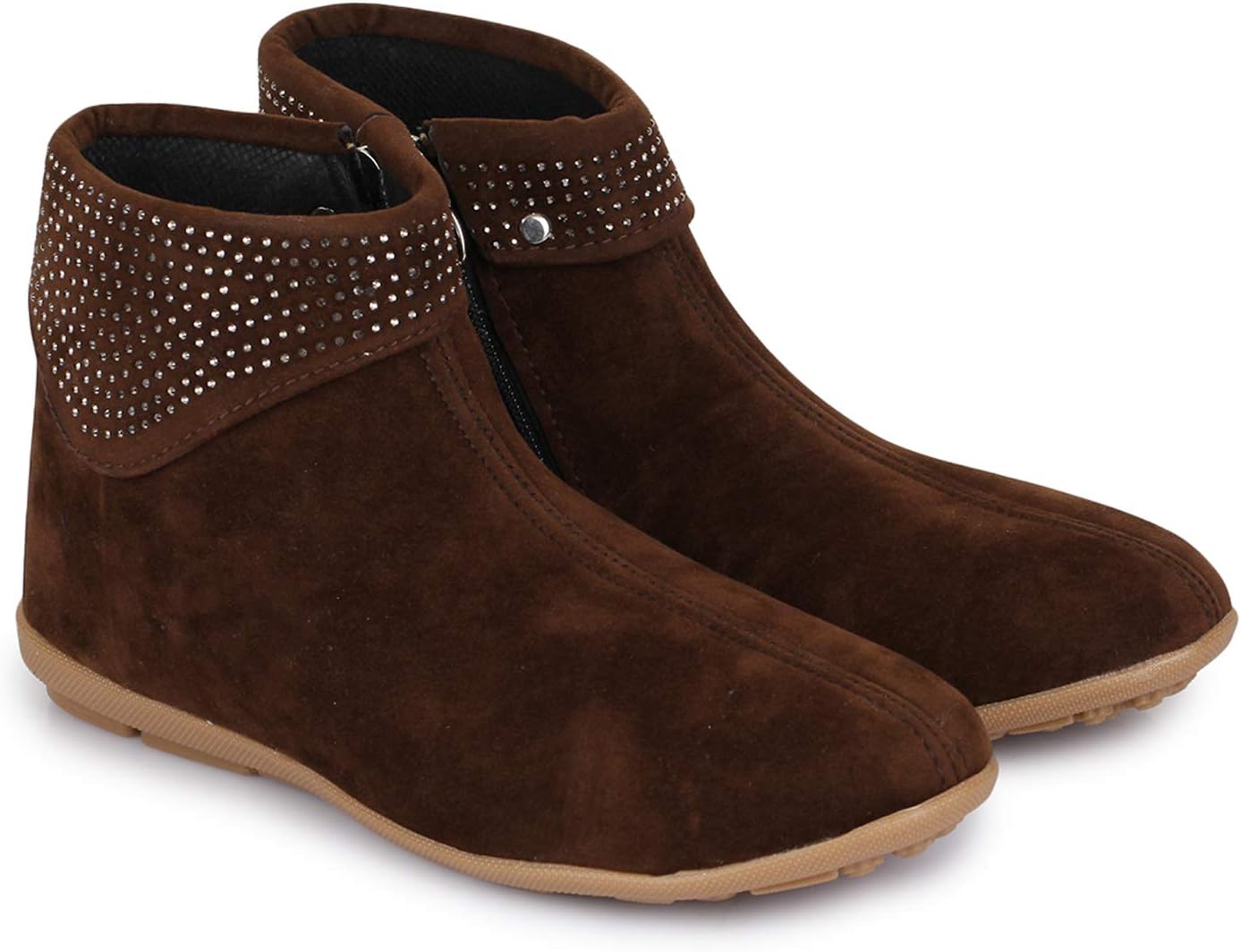 ShezoneBeautiful Brown Color Velvet Material Ankle Lenth Boots for Women from GF_003_Brown