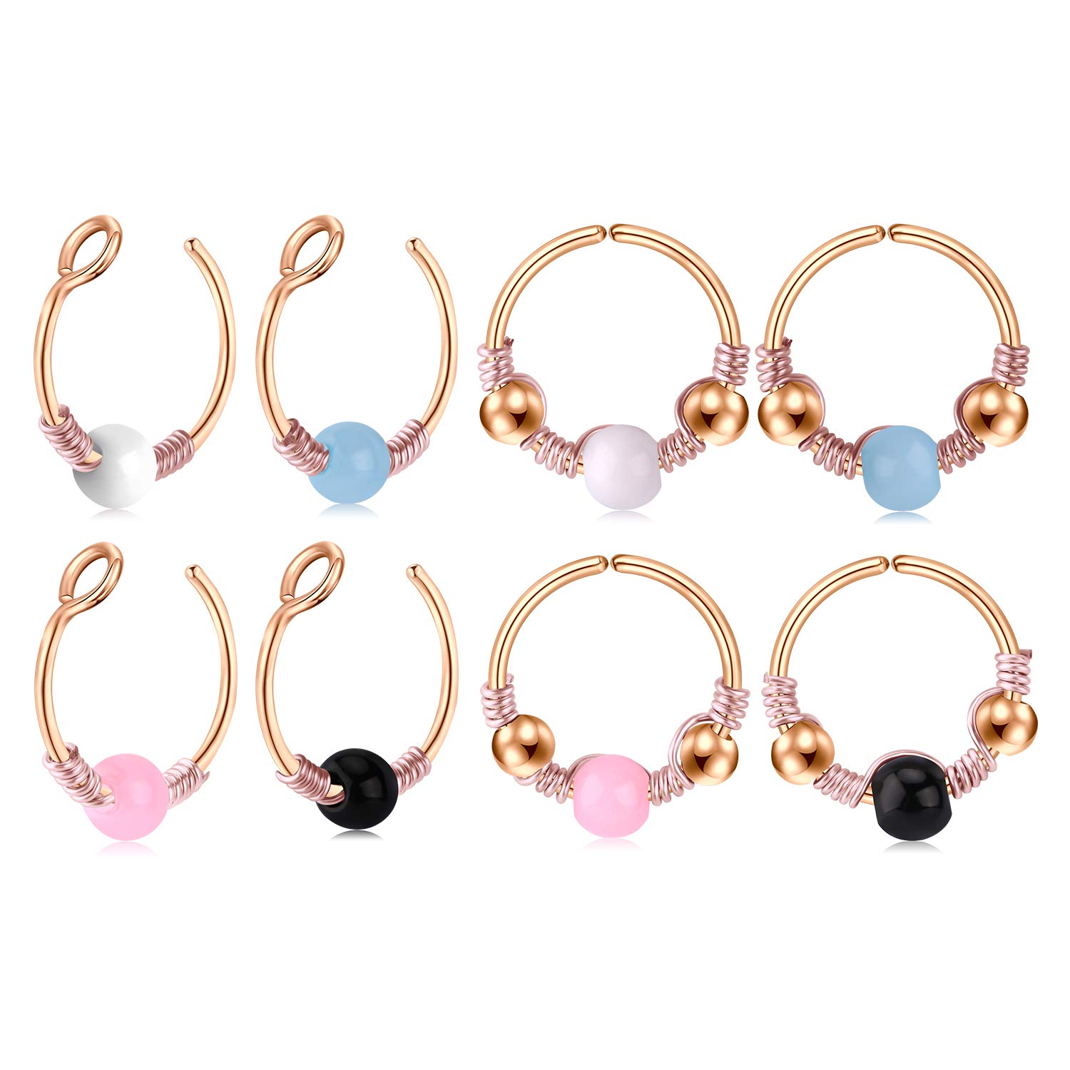 Longita 8PCS Fake Nose Ring Hoop Non Pierced Stainless Steel Clip on Closure Round Ring Lip Helix Cartilage Tragus Earrings Piercing Jewelry