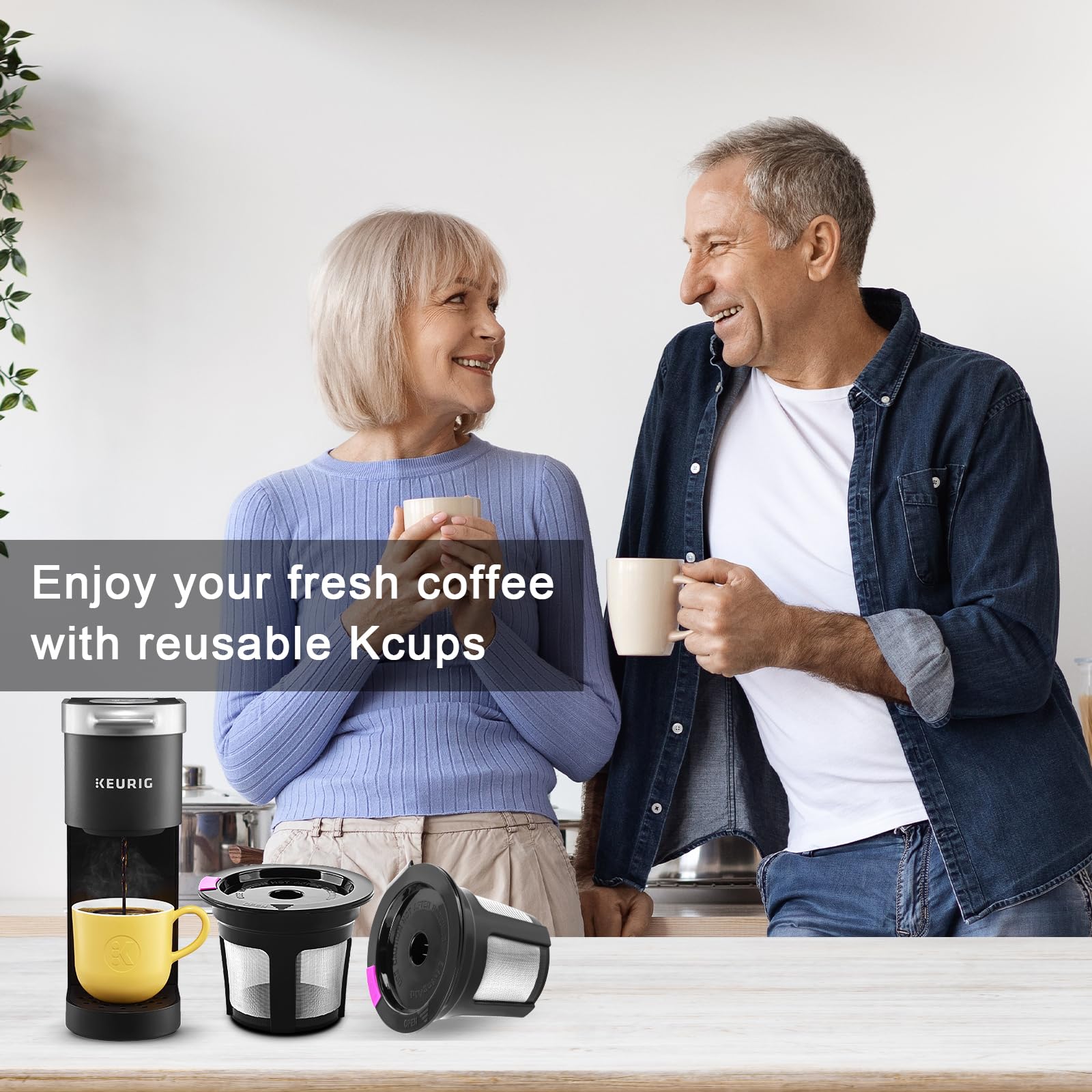 Reusable K Cups, 4 Pack Universal Fit Reusable Coffee Pods with Coffee Spoon, Refillable K Cups Coffee Filters with Food Grade Stainless Steel Mesh Fit for 1.0 Brewers Black