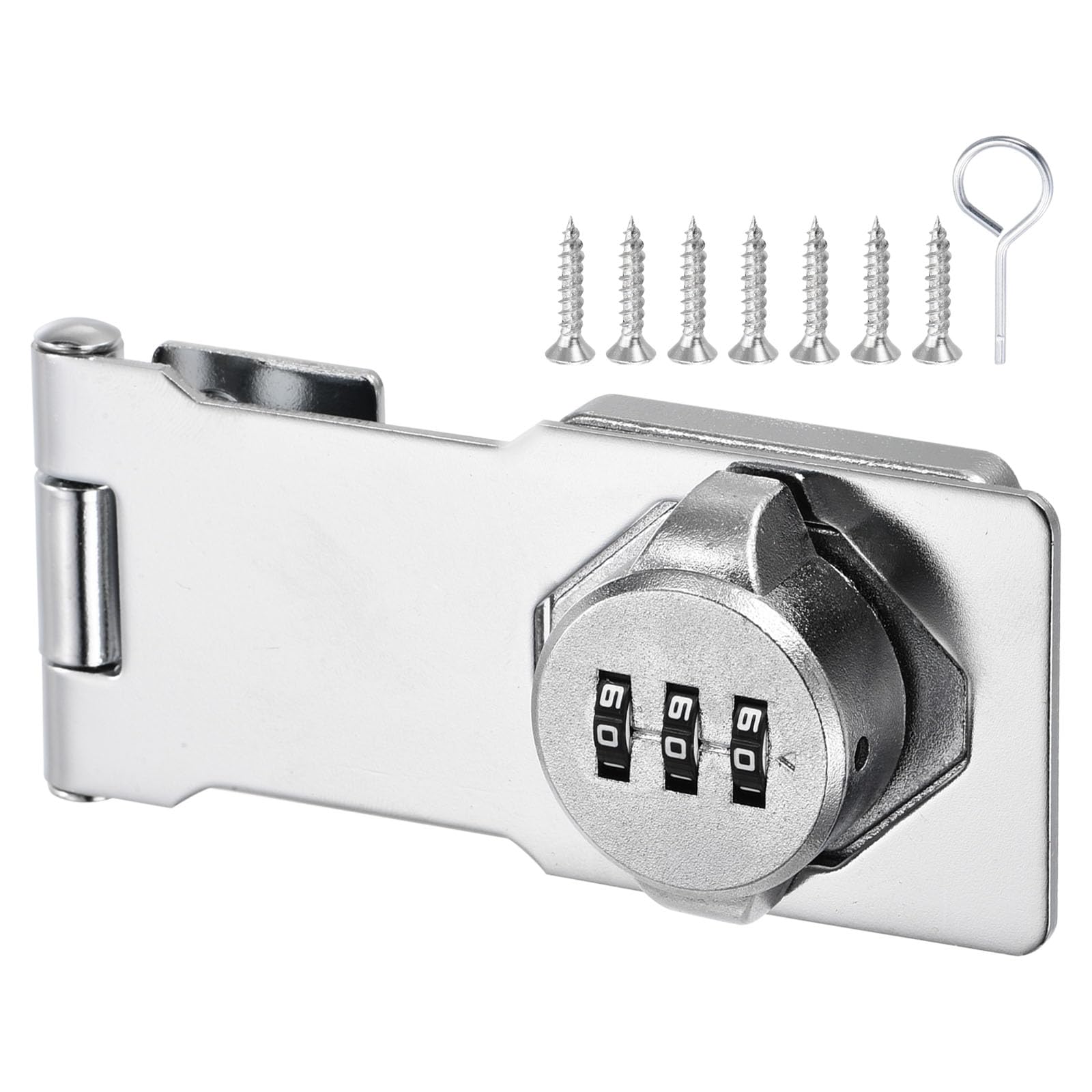 M METERXITY 1 Pack Password Rotary Hasp Lock, Cabinets Security Slide Latch Lock Zinc Keyless Combination Lock Apply to Drawer Cupboard Locker (Silver)
