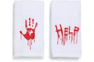 Maracco Halloween Hand Towels 100% Cotton Embroidered Scary Bloody Hands, Bathroom Kitchen Dish Towels Gift 14x29 Inch Set of 2