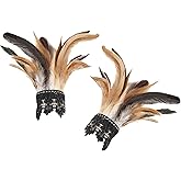 MAOFENG Women's Gothic Lace Feather Gloves Feather Arm Sleeve Wristband Mesh Cuff Cosplay Halloween Costume Accessories