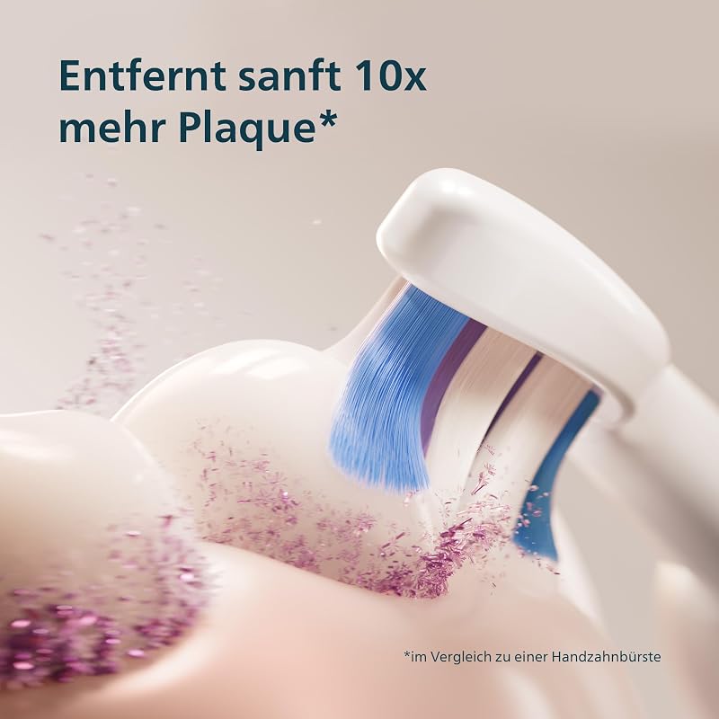 Sonicare 6100 elektrische Zahnbürste, Schallzahnbürste mit 2 Putzmodi, 3 Intensitätsstufen, Andruckkontrolle, EasyStart, SmarTimer, Reiseetui, Weiß, Modell HX7400/02 [Neue Technologie]