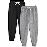 Phedrew 2 Pack Boys Kids Cotton Sweatpants Midweight Toddler Jogger Pants Pull On Pants with Drawstring Pockets(2-14Y)