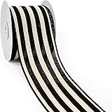 CT CRAFT LLC Stripes Canvas Cotton Ribbon for Home Decor, Gift Wrapping, DIY Crafts, 2.5 Inch x 10 Yards x 1 Roll, Ivory/Blac
