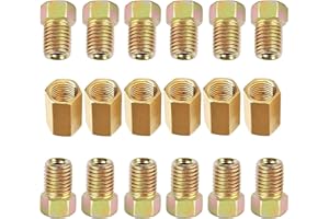 CAMUUN 18Pcs 3/16" Brake Line Fittings, 3/8-24 Threads 6 Unions & 12 Nuts for 3/16 Inch Tubing Brass Brake Pipe Fitting Assortment