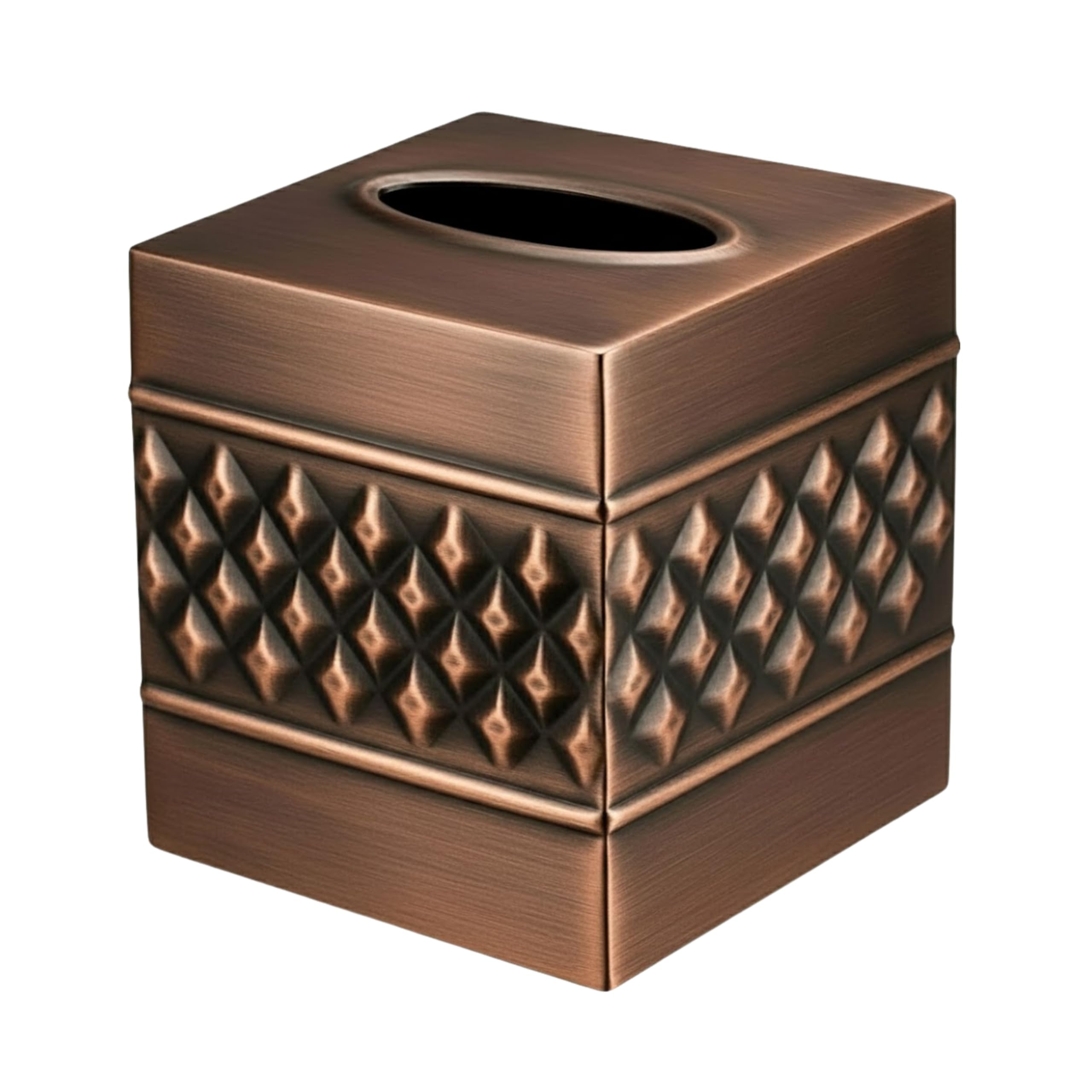Monarch Abode Handcrafted Geometric Embossed Tissue Box Cover Square, Antique Copper Tissue Holder, Square Metal Dresser Accessories, Decorative Tissue Box Holder, Antique Copper Finish Tissue Cover