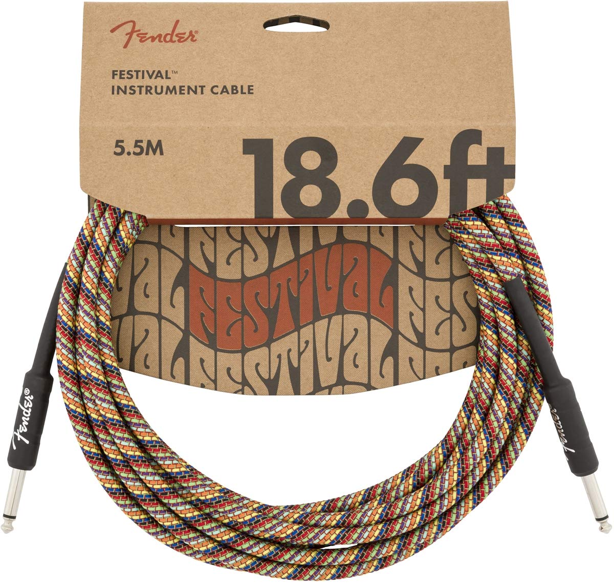 Fender Festival Instrument Cable, Straight/Straight, 18.6', Pure Hemp, Rainbow