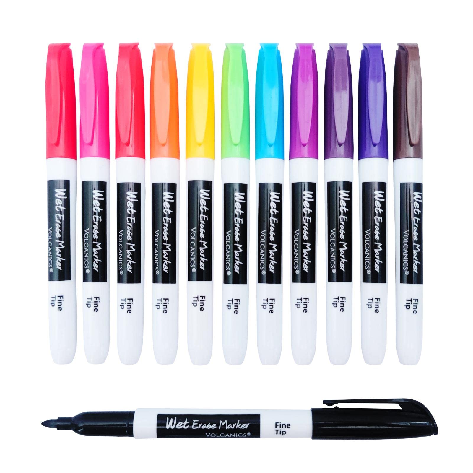Photo 1 of Volcanics Wet Erase Markers Low Odor Fine Tip 1mm Pens Smudge-Free Whiteboard Markers Pack of 12,12 Colors