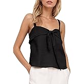 Ceputer Women Summer Linen Tie Front Tank Top Sweetheart Neckline Sleeveless Backless Cute Cami Going Out Tops