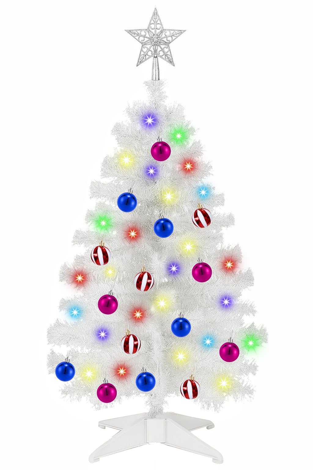 Photo 1 of [ Remote Control & 8 Modes ] 3 Ft Christmas Tree with Timer 50 Warm White & Multi Color Lights, 15 DIY Ornaments 3D Star Topper - Artificial Small Christmas Tree for Home Indoor Tables - White