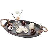 Hipiwe Galvanized Metal Iron Oval Tray with Rope Handle Farmhouse Serving Tray Rustic Industrial Decorative Centerpiece for Coffee Table Weddings and Parties Decor,Small