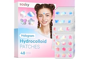 Sosky Hologram Pimple Patches for Face, Hydrocolloid Acne Patches with Salicylic Acid, Cute Star Zit Stickers,Colorful Blemish Covers,48 Count Blue Pink Moon Cloud Butterfly Flower