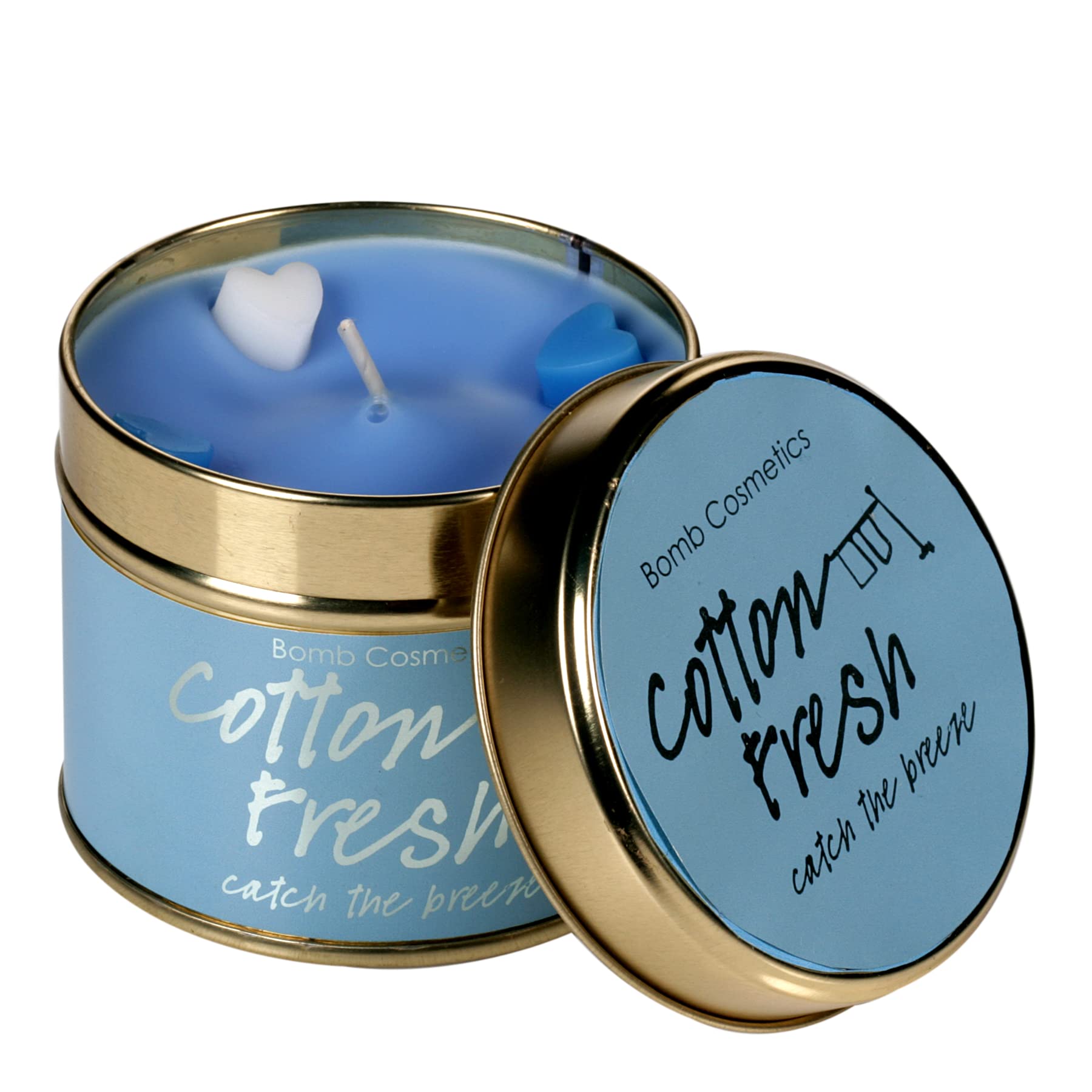 Bomb Cosmetics Cotton Fresh Scented Tin Candle; Contains Pure Clary Sage & Lavender Essential Oils; Vegan Friendly; 30-35 Hour Burn