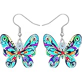 Bonsny Drop Dangle Big Morpho Menelaus Butterfly Earrings Fashion Insect Jewelry For Women