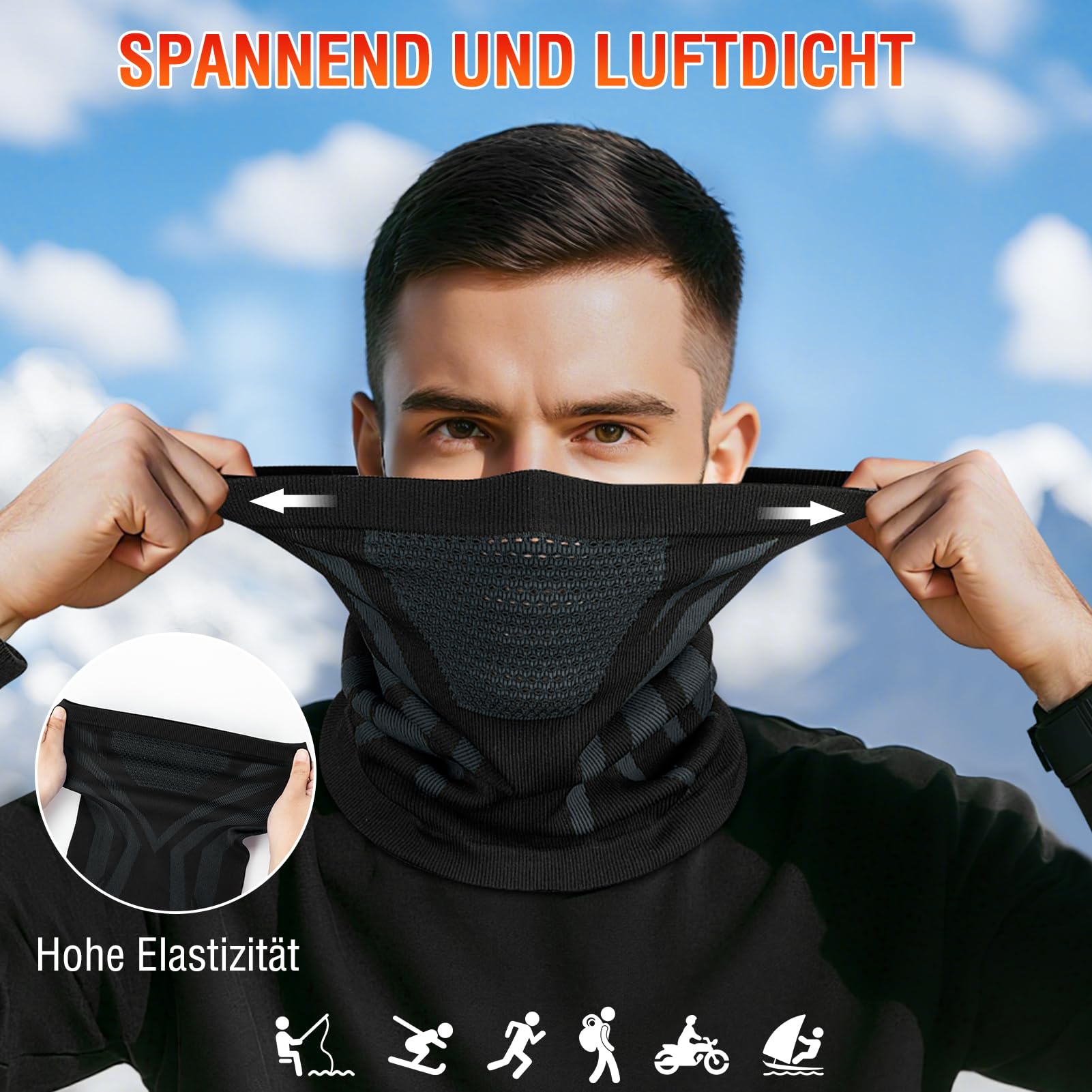 Kiiwah 2 Stück Schlauchschal Herren Damen, Winddicht Multifunktionstuch Atmungsaktiv Loop Schal Winter Neckwarmer Halswärmer Halstuch für Ski Radsport Fahrrad Motorrad Laufen 3