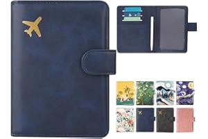 DMLuna Passport Holder Premium PU Leather Travel Passport Wallet RFID Blocking Passport Cover Case Travel Documents Organizer with Magnetic Closure, Free Mini Pen, for Women and Men, Calf Blue
