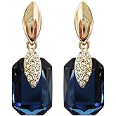 Navachi 18k Gold Plated Spindle Shape Metal White Crystal Square Zircon Dangle Stud Earrings
