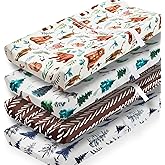 4 Pack Changing Pad Covers Woodland Forest Animals Wood Neutral Unisex Fitted Baby Changing Pad Cover Set for Baby Boys or Gi