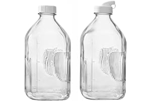 Fox Run Large Glass Milk Bottles, Set of 2 64oz/2 Quart Capacity Glass Bottles with Airtight and Pouring Lids