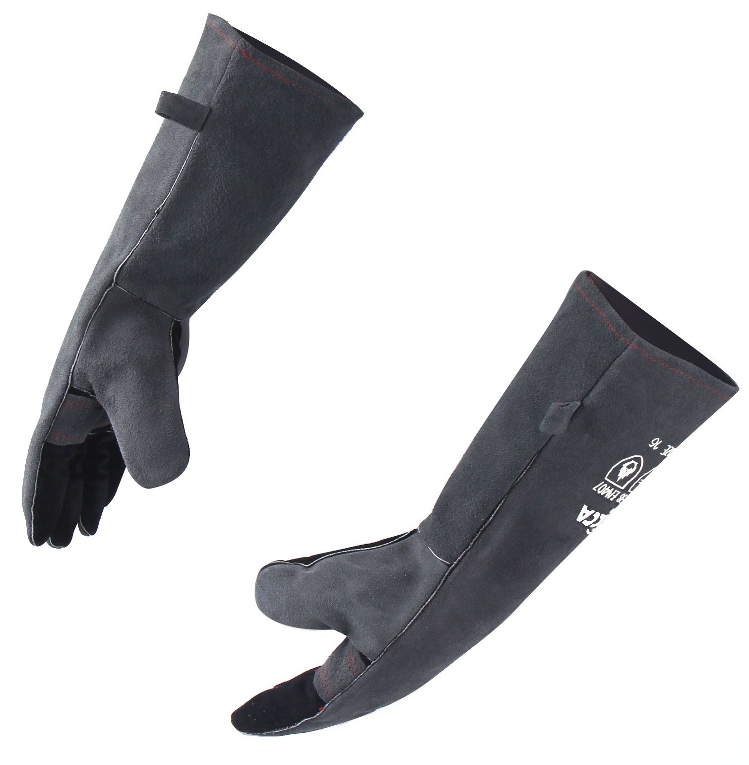 Photo 1 of RAPICCA Fireplace Gloves Fire Heat Resistant: Grey 16IN 662?- Fireproof Leather for Fireplace Fire pit Wood stove Campfire Furnace BBQ Grill Oven Stick Mig Welding Welder Gear - Birthday Gift for men