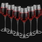 Acellegic Set of 6 Ribbed Wine Glasses, Stemmed Wine Glasses, Vintage Ribbed Glassware Sets for Red White, Champagne Sparkling Tasting, Cocktail, Anniversary, Dinner Party, Wedding(12 oz,Classic)