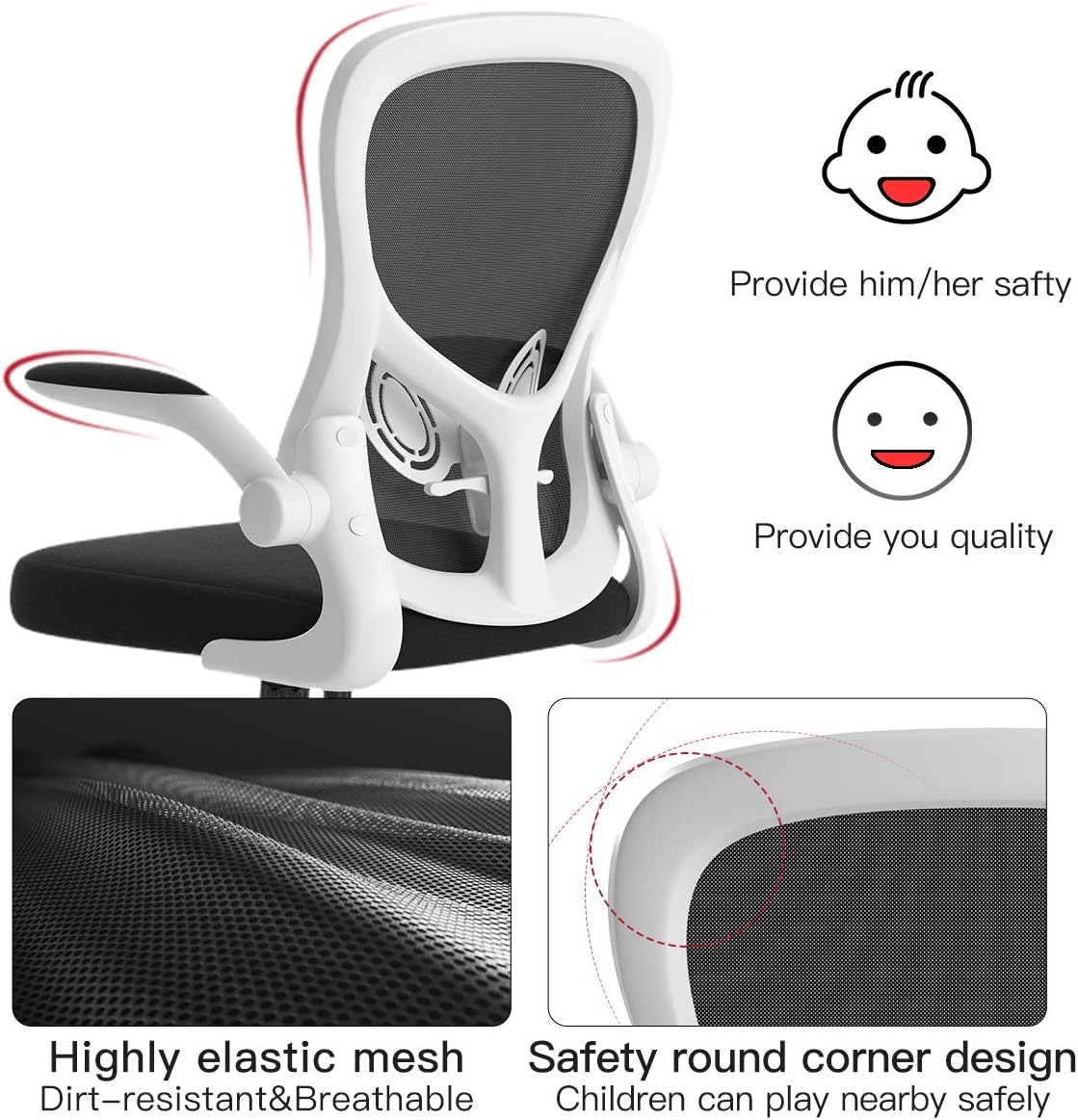 Hbada Office Chair, Ergonomic Desk Chair, Computer Mesh Chair with Lumbar Support and Flip-up Arms, White : Office Products