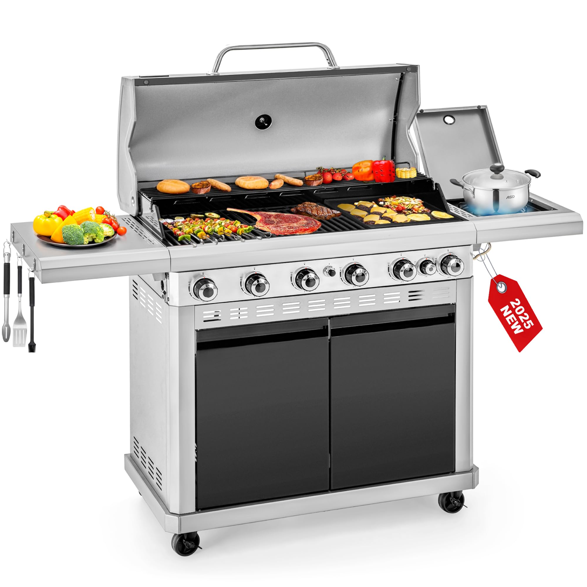 Photo 1 of ***IMAGE REFERENCE ****NO GRIDDLE


Propane Grill, 6-Burner Propane Gas BBQ Combo Grill with Porcelain-Enameled Cast Iron Grates & Plate, 42,000 BTU with Side Stove for Outdoor Cooking Camping Patio Backyard