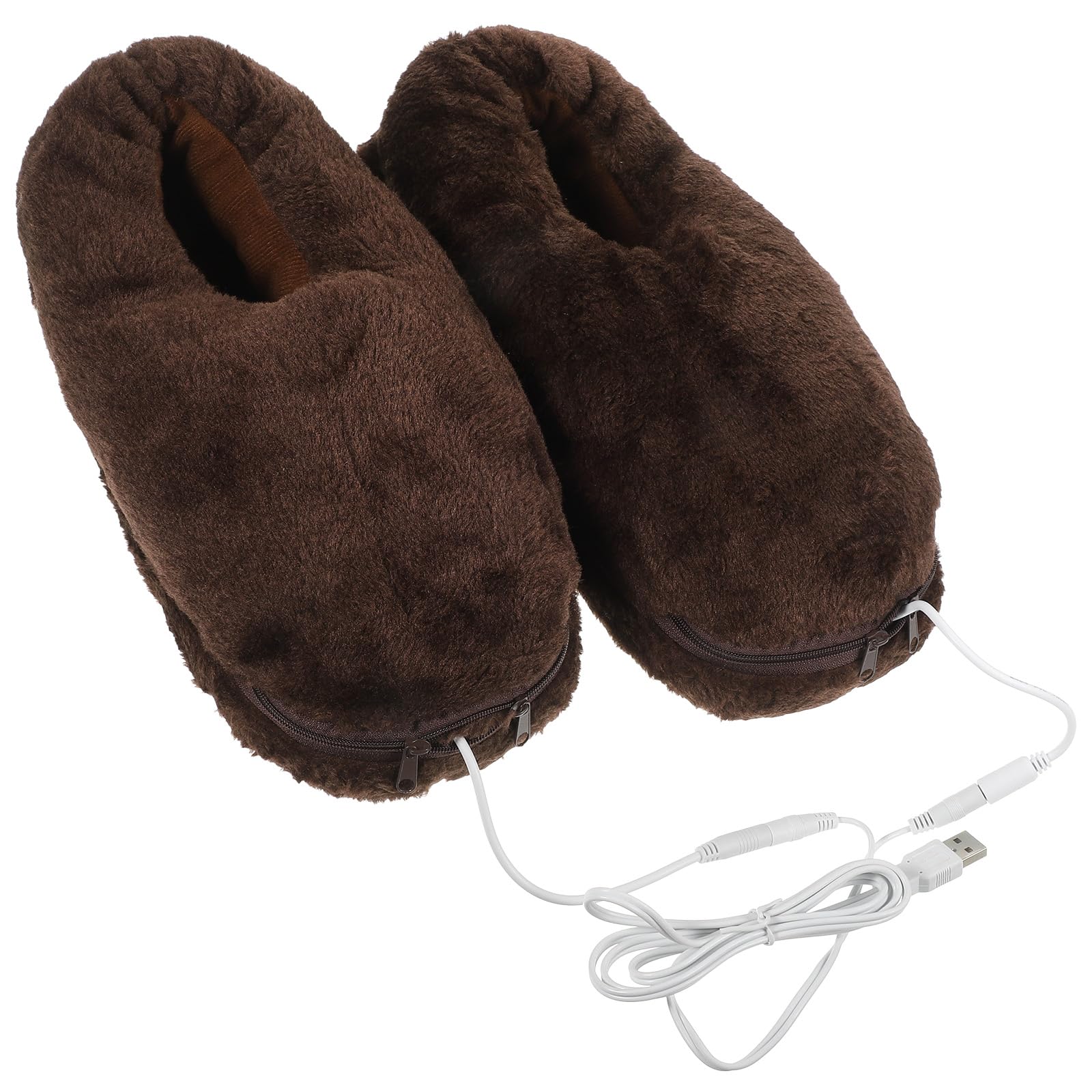 Healifty USB Electric Heating Slippers Foot Warmer Electric Heated Up Shoes Winter Shoes for Adult Brown (Medium)