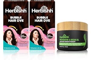 Herbishh Bubble Hair Dye 10 Pack x 24mL + Pro Keratin Argan Oil Hair Mask 150mL (Dark Brown, 390mL)