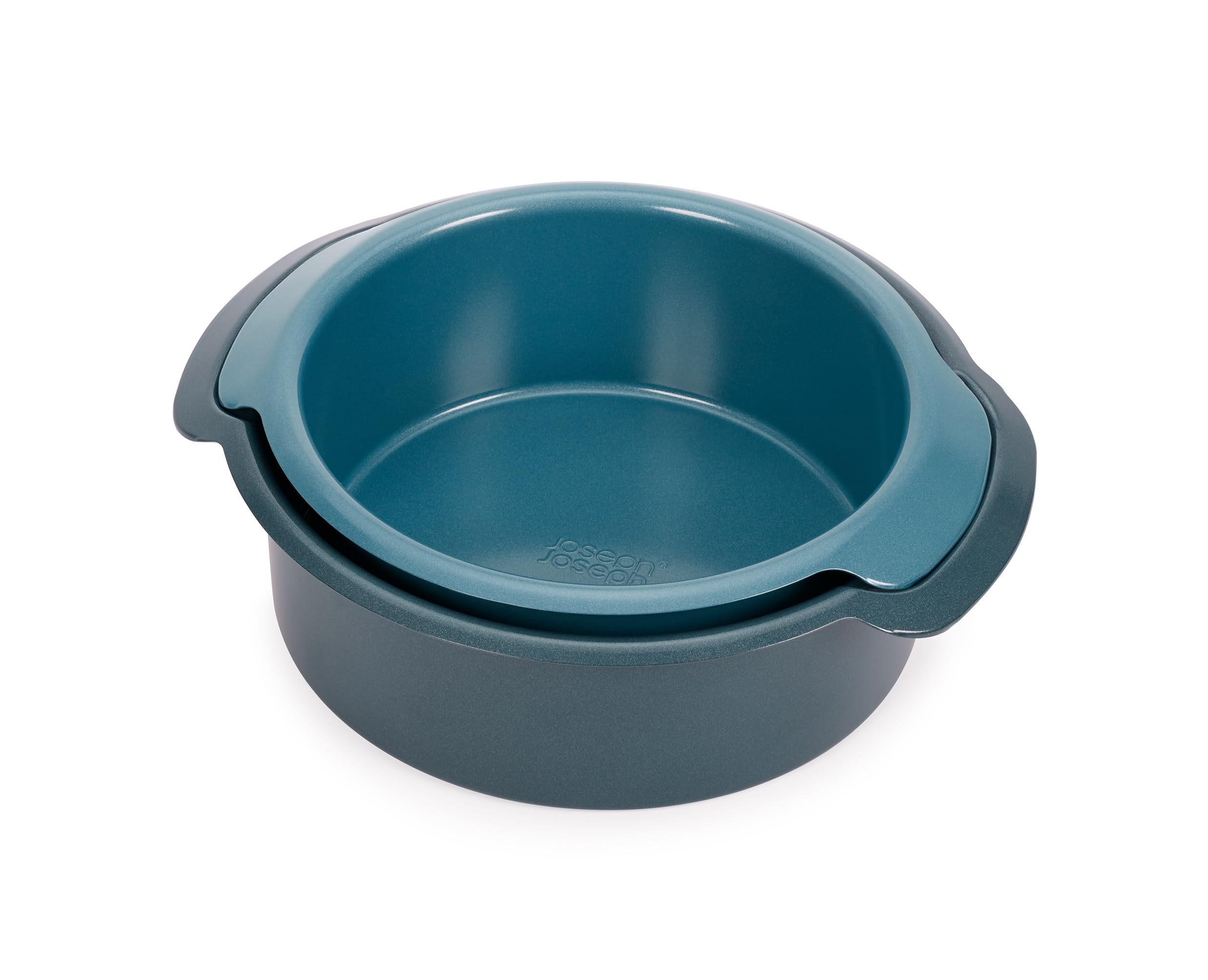 Joseph Joseph Nest™ Bake Set of 2 Non-Stick Round Cake Tins, 23cm & 20cm, Carbon Steel, Easy-Pull Handles, Stackable, Space-Saving Design, 10-Year Guarantee