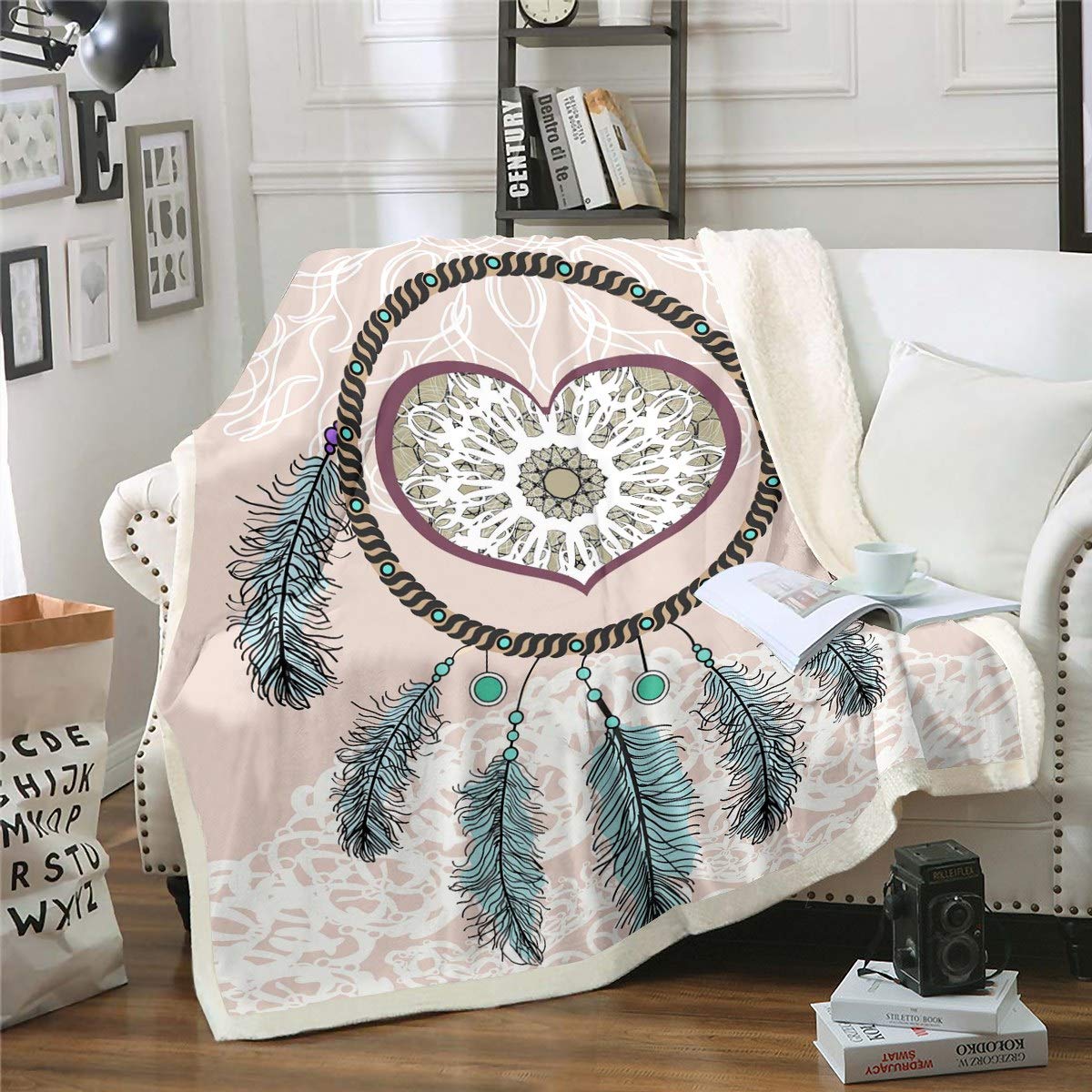 Loussiesd Dreamcatcher Sherpa Blanket Boho Dream Catcher Plush Blanket Indian Native American Fleece Throw Blanket for Sofa Bed Tribal Elements Fuzzy Blanket Ultra Soft Room Decor Single 50x60 Inch