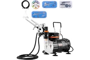 VEVOR Airbrush Kit, Professional Airbrush Set with 1/5 HP Compressor & 3 Airbrushes, Airbrushing System Kit with Multi-Purpose Dual-Action Gravity Feed Airbrushes, Art Nail Cookie Tatto