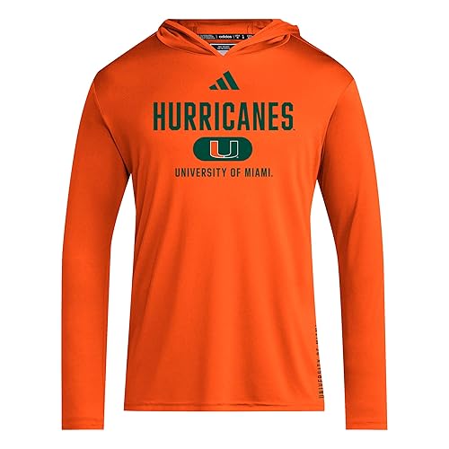adidas Men's NCAA Designed for Training Team Lightweight Hoodie, Collegiate Orange/Dark Green/White/University of Miami, Medium