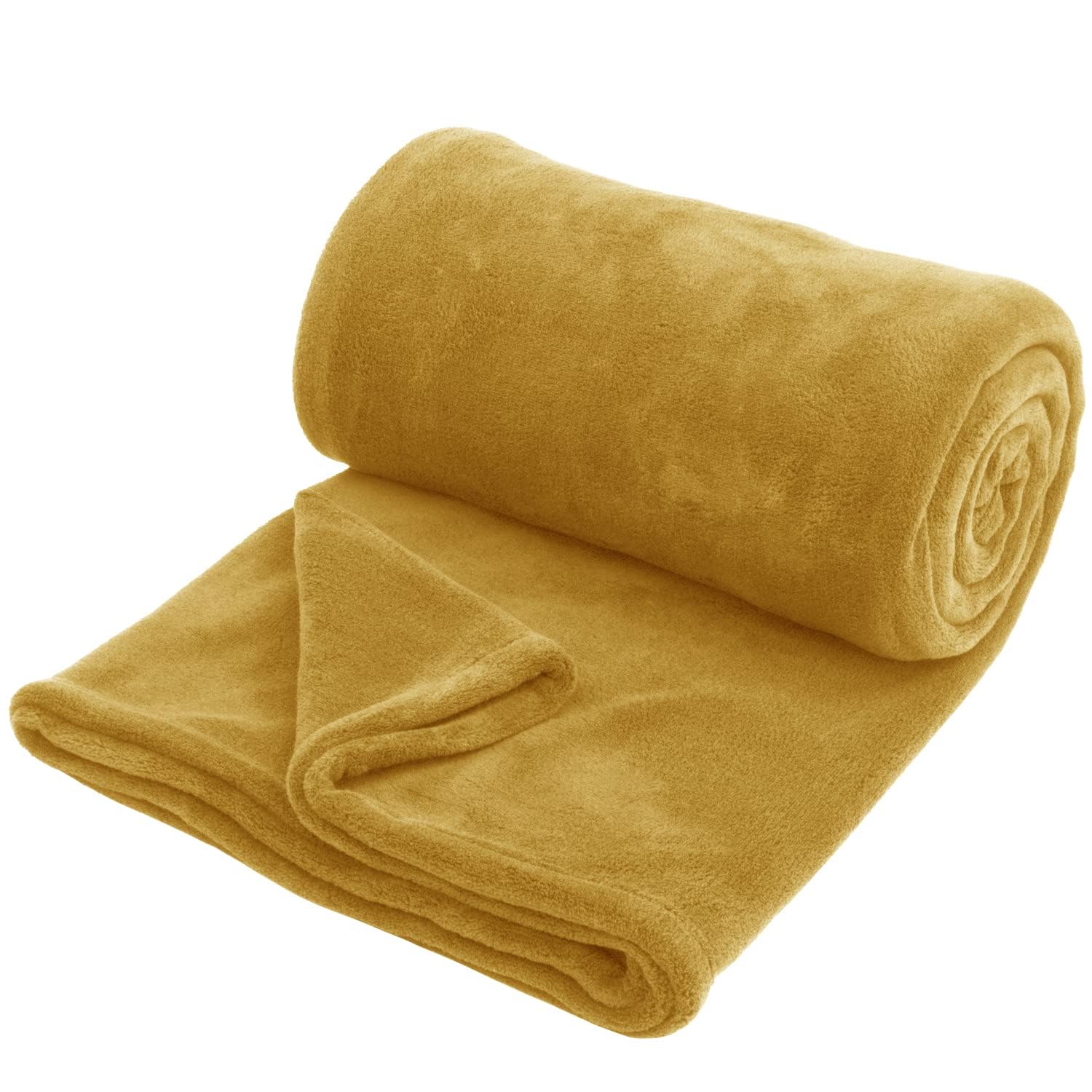 Hafaa Fleece Blanket Throw Double Fluffy Throws for Sofas - Warm 400 GSM Soft Cosy Bed Blankets for Adults Kids, Twin Size, Mustard, 150x200cm