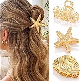 Fashey Starfish Claw Clips Gold Metal Hair Clips Seashell Hair Claw Clips Mermaid Hair Accessories for Women (Gold)