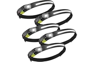 Headlamp Rechargeable 5 Packs,2000mAh Battery Powered,Head Lamp LED Rechargeable,Motion Sensor Headlamp for Adults,Headband L