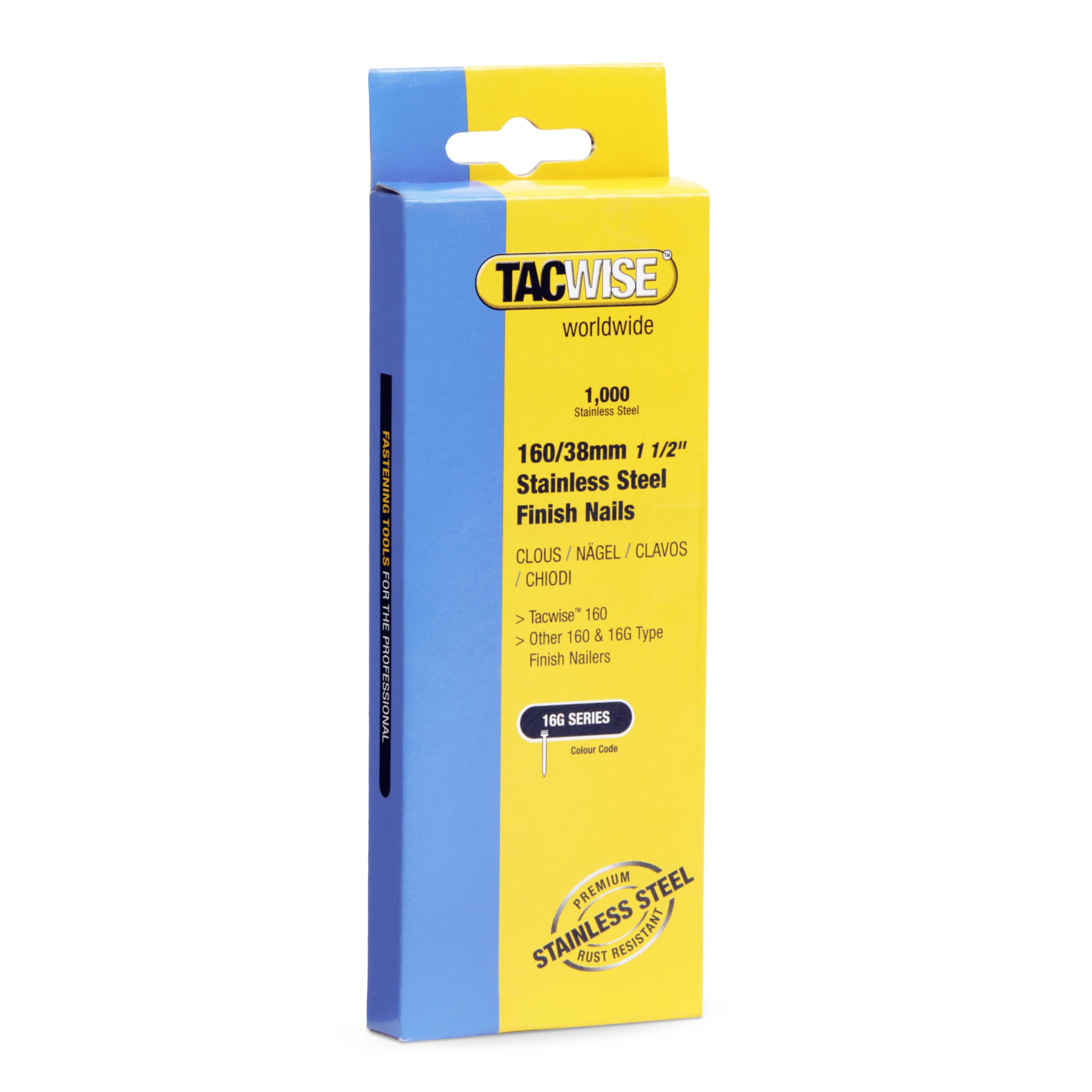 Tacwise 1097 Type 16G / 38 mm Stainless Steel Finish Nails, Pack of 1000