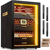 Marvero Cigar Humidor, Desktop Humidor Cabinet Triple-Sided Light with Digital Hygrometer, Humidifier and Humidity Packs. 4 Ceder Wood Drawers, Cigar Humidor Box can Hold 200 Cigars,Present for Men