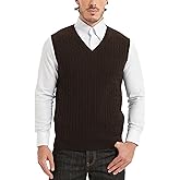 Kallspin Men’s Cable Knit Sweater Vest Pure Cotton V-Neck Sleeveless Knitted Pullover for Fall Winter