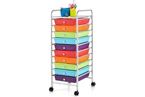 KOTEK 10-Drawer Rolling Storage Cart, Multipurpose Utility Cart Mobile Craft Cart w/Drawers & Wheels, Home Office School Tools Scrapbook Paper Organizer (Multicolor-Combo2)