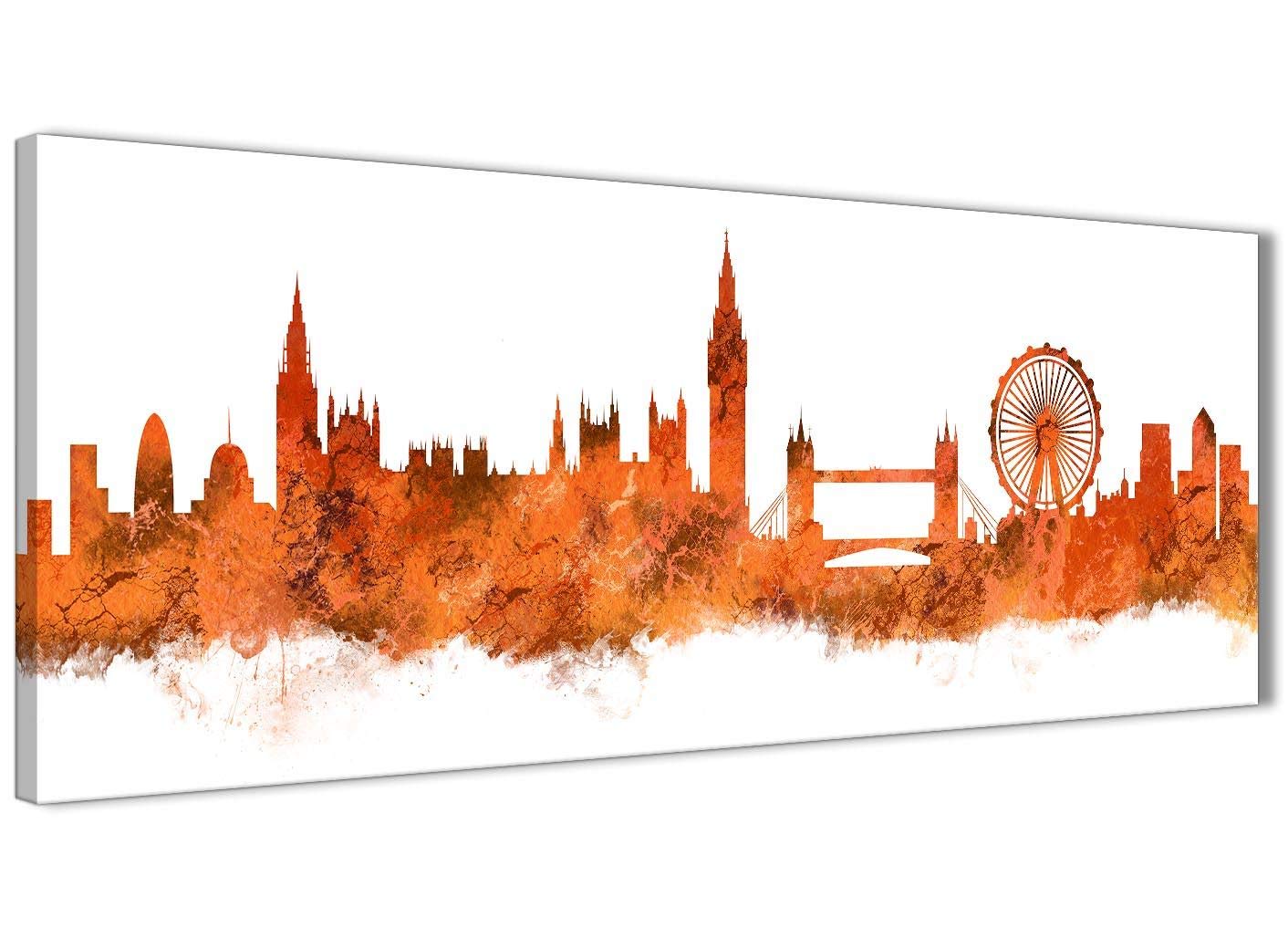 London Skyline Canvas Wall Art Pictures - Burnt Orange - 1p484s-BUR - 94cm wide