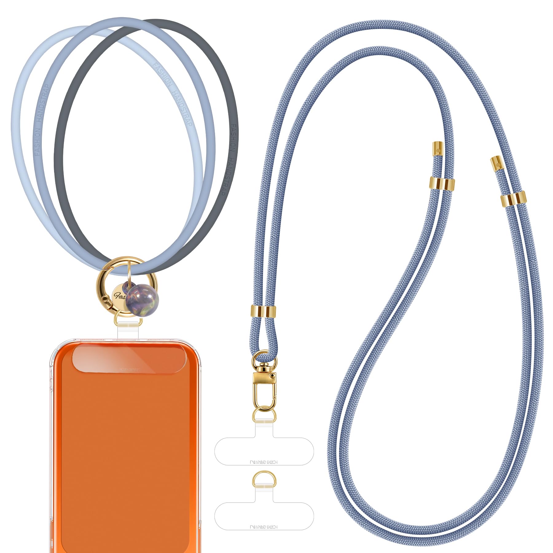 ROCONTRIP Phone Lanyard Crossbody and Silicone Phone Wrist Strap Set Adjustable Anti Theft Phones Neck Strap Colourful Rope Lanyard with 2 TPU Patches