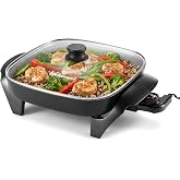 Elite Gourmet 12" Ceralast&trade; PFAS-Free Ceramic Electric Skillet, 1200W | 12"x12" Surface, 2.15" Deep, Rapid Heat, EG2212