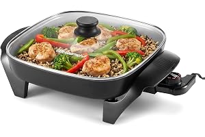 Elite Gourmet 12" Ceralast™ PFAS-Free Ceramic Electric Skillet, 1200W | 12"x12" Surface, 2.15" Deep, Rapid Heat, EG2212