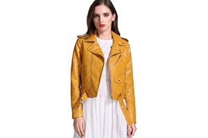 LY VAREY LIN Women's Faux Leather Motorcycle Jacket PU Slim Short Biker Coat