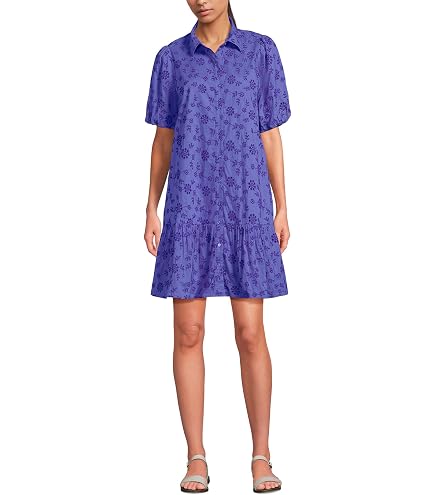 Lands' End Women's Denim Button Front Midi Shirt Dress X-Small Indigo Medium Wash at Amazon Women's Clothing store