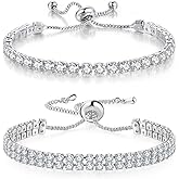 Tennis Bracelets for Women White Gold Plated Diamond AAA+ Cubic Zirconia CZ Dainty Classic Adjustable Slider Bracelet Silver Fashion Jewelry Wedding Gift