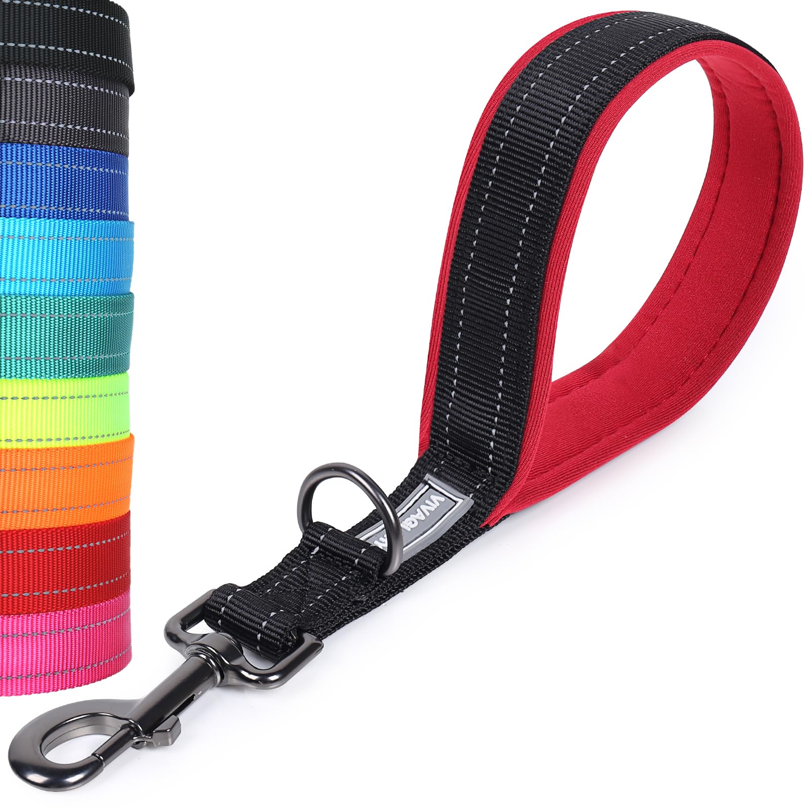 VIVAGLORY Short Dog Lead Closerok Traffic Leash for Dog with Soft Padded Handle for Training & Walking, 32cm, Black/Red